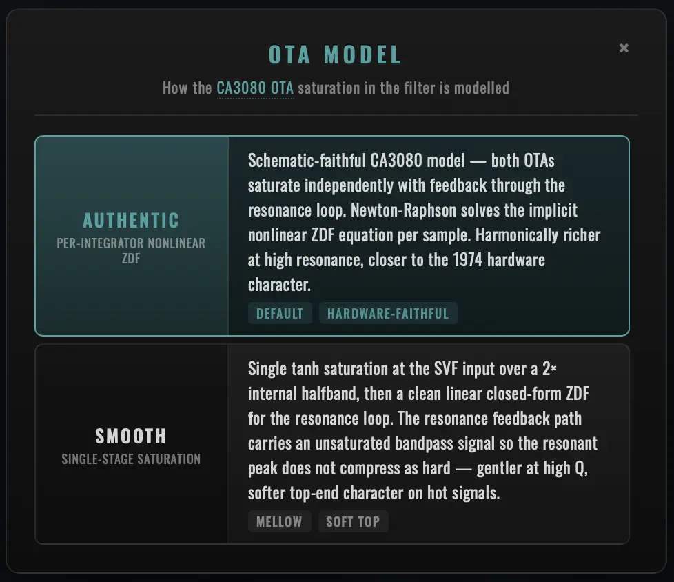 OTA Model modal — Authentic vs Smooth